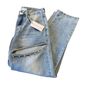NWT Torn by Ronny Kobo Women's Light Denim Jeans Rhinestone Embellished Sz 26/2